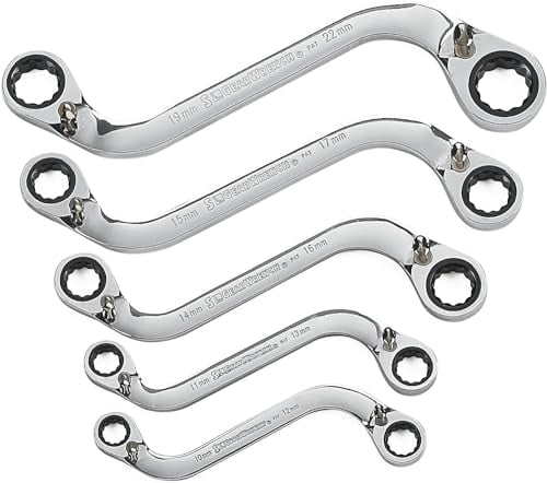 GearWrench 85299 12 Pt. Reversible S Shape Double Box Ratcheting Wrench Set, 5 Pc.