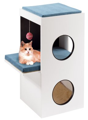 Feplast 74057021 Mueble de Madera para Gatos Blanco, con Casita y Área Rascadora de Sisal, 40 x 55 x 80 Cm