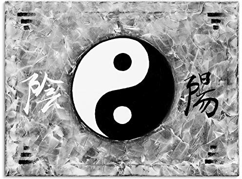 ARTLAND Wanddeko Leinwand Bilder Wandbild 60x45 cm Ying Yang Asien Asiatisch Feng Shui Yoga Modern Schwarz Weiß T4FI