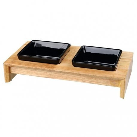 TRIXIE Napf-Set Keramik/Holz 2 x 0,2 l - Keramik-Napf-Set mit Holzhalterung für mittelgroße Hunde
