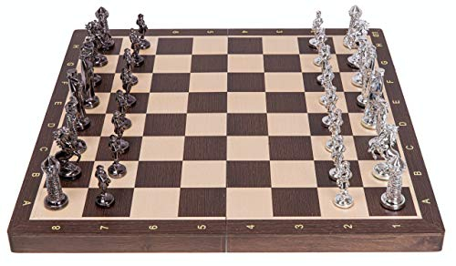 SQUARE GAME Schach Schachspiel - Mittelalter Silver Edition - Schachbrett aus Wengeholz