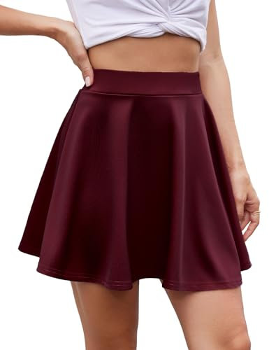 DRESSTELLS Rock Damen Kurz Sommer Tennisrock Knielang Minirock High Waist Burgunderrot Skater Rock Faltenrock Burgundy L