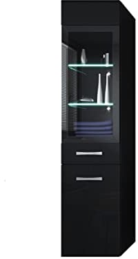Armoire de Rangement Rio Hauteur 131 cm Noir Brillant - Meuble de Rangement Haut Placard Armoire Colonne
