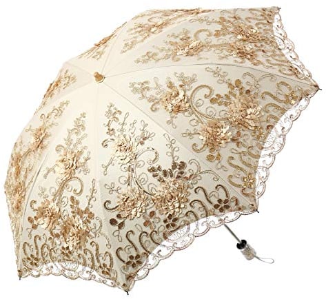 LCY Sombrilla de doble cubierta de encaje bordado para mujer, paraguas plegable para sol, lluvia, nieve
