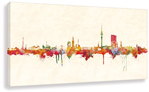 Kunstbruder Hamburger Skyline - Farbe 60x120cm - by Stadt Hamburg Kunstdruck 2cm (div. Varianten/Größen)- Leinwandbild Wandbild Wanddekoration Kunstbild Leinwanddruck/fertig zum aufhängen