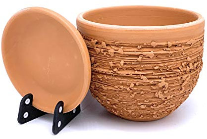 Sun Cakes Pot de Fleurs en Terre Cuite avec Soucoupe et Plateau d'égouttement (12 cm x 10 cm, Naturel)