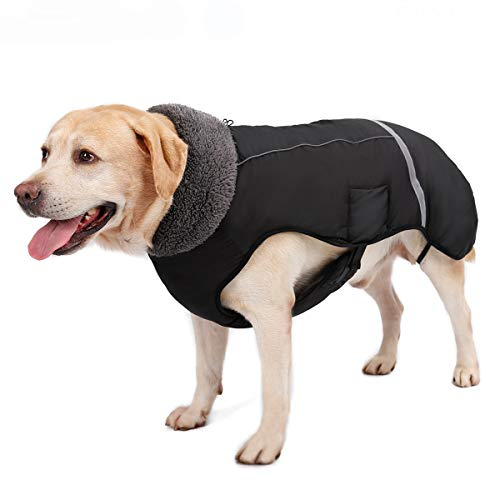 TFENG Reflektierend Hundejacke, Wasserdicht Hundemantel Warm gepolstert Puffer Weste Welpen Regenmantel mit Fleece für Hunde (Schwarz, Größe M