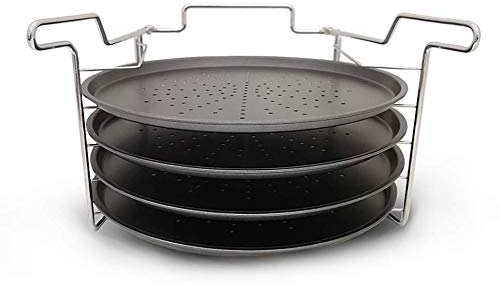Tredoni 4-Etage Pizza-Backblech 29cm Antihaft + Edelstahl Ofen Gestell Ständer, Aluminium Pizza Platten, PFOA-Frei