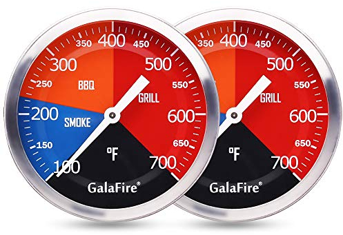 GALAFIRE Grillthermometer, Messgerät für Holzkohlegrill, 2 Stück, 9,5 cm, großes Zifferblatt, Raucher-Temperaturanzeige