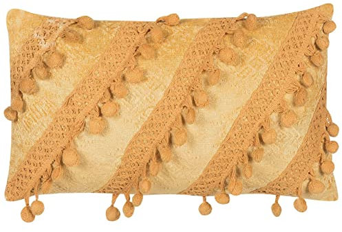 Beliani Dekokissen Pompons gelb 30 x 50 cm Viskose Baumwolle Ayroor