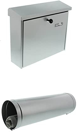 BURG-WÄCHTER Briefkasten, Mit Namensschild und Öffnungsstopp, A4 Einwurf-Format, Inkl. 2 Schlüsseln, Journal 5867 SI, Silber + Zeitungsrolle, Briefkastenergänzung, A4 Einwurf-Format, News 5800 SI