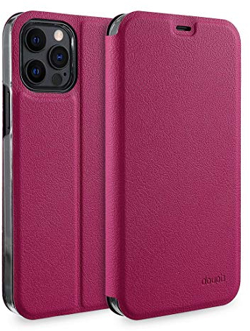doupi Flip Case für iPhone 12 / iPhone 12 Pro (6,1 Zoll), Deluxe Schutz Hülle mit Magnetischem Verschluss Cover Klapphülle Book Style Handyhülle Aufstellbar Ständer, rot pink