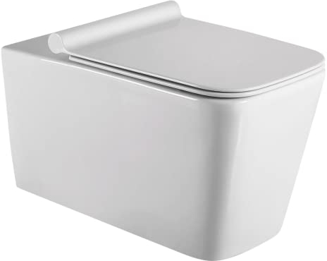 Wc Inodoro Suspendido Empotrado Rimless | Vater Colgante de Cerámica Blanca con Montaje a Pared | Inodoro con Fondo Reducido y Asiento Extrafino con Caida Amortiguada (Wc Suspendido Cuadrado)