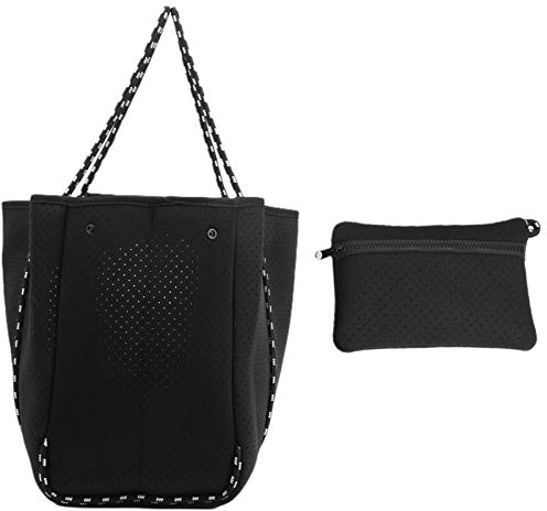 Neopren-Strandtasche, vielseitige Damen-Tragetasche, neuartig und modisch tragbar und langlebig, langlebig und bequem für das Reisebüro(38 * 19 * 6cm-black)