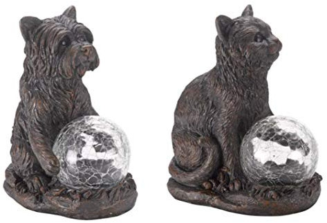 Garden Mile Solar Dog And Cat Garden Ornaments Outdoor Solar Powered Ornaments Animal Statues With Multicoloured LED Lights Weatherproof Durable Decor For Patio Solar Garden Ornaments Home Decor