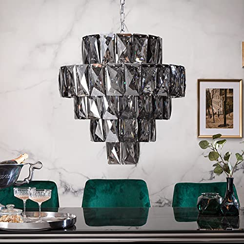 Extravaganter Kronleuchter KRISTALL 50cm edel-grau mit Glasprismen Lüster Deckenleuchte