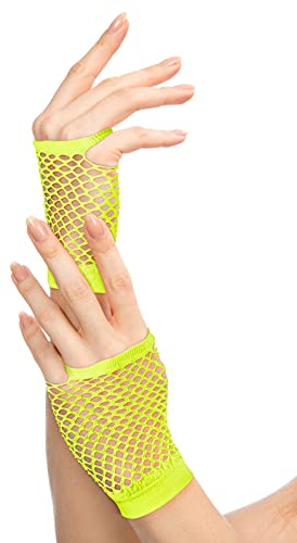 Balinco Rockige Netzhandschuhe 80er / 90er Jahre für Damen & Mädchen (Neon Gelb)