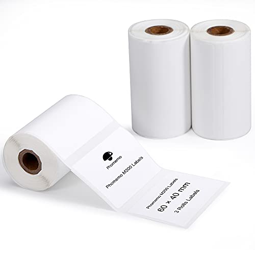 Phomemo M200 Etiketten - 3 Rollen 60 × 40 mm Selbstklebende Runde Etiketten - Kompatibel Mit M200 M220 M221 Etikettendrucker - 180 Warenetiketten/Rolle