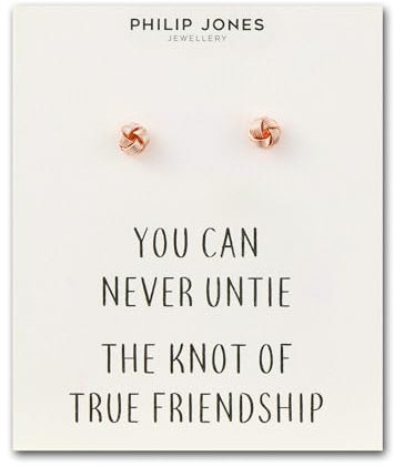 Philip Jones Rose Gold Plated Love Knot Earrings with Quote Card