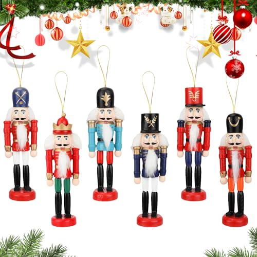 Andiker 6 Piezas Cascanueces Decoraciones Navideñas, Soldado Cascanueces De Madera Adornos de Cascanueces de Navidad Árbol de Navidad Colgantes Decoraciones