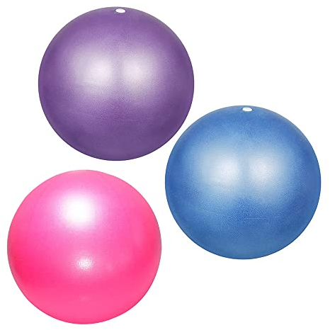 3 Stück Kleiner Fitnessball, Yoga-Ball, Pilates-Ball, Fitness Ball Mit Aufblasbaren Strohhalmen für Yoga, Ballett, Core-Training Und Physiotherapie (Blau, Pink, Lila)