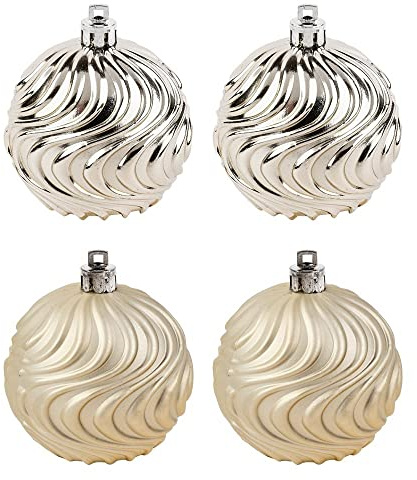 Ideen mit Herz Baumschmuck, Relief-Kugeln, Ø 6cm, hellgold matt und glänzend, 4 Stück | Deko-Anhänger für den Weihnachtsbaum, Weihnachtsdeko, Weihnachtskugeln