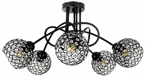 Light-Home Crystal Deckenbeleuchtung Lampen Deckenlampen - Deckenlampe Industrial für Wohnzimmer Schlafzimmer und Esszimmer - Pendelleuchte Glas mit Metall 5-Flammig - Schwarz