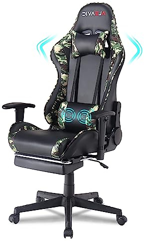 ALEAVIC Gaming Stuhl Gamer Stuhl Bürostuhl hohe Rückenlehne Ergonomischer Gaming Chair Rennsitz mit Massage Lendenwirbelstütze PU Leder 150KG Belastbarkeit