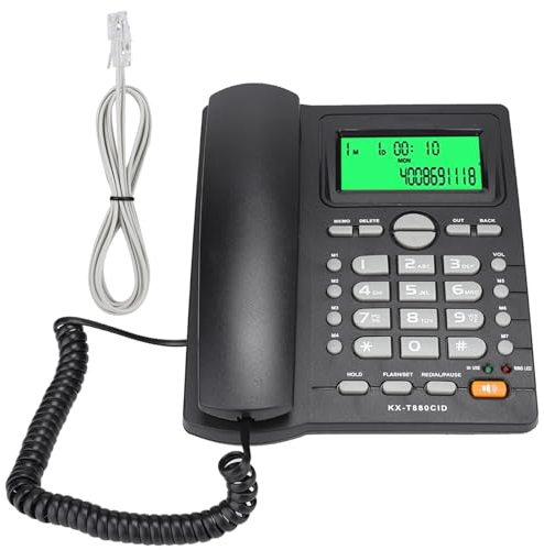 Schnurgebundenes Festnetztelefon, KX-T880C Desktop-Festnetztelefon ohne Batterie Stummschaltung Wahlwiederholung Anrufer-ID-Anzeigefunktion Tragbares Kabelgebundenes Telefon für Bankanrufe(Schwarz)