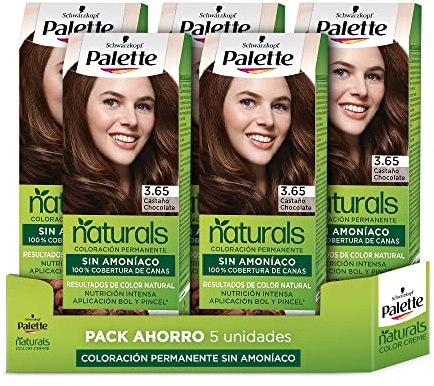 Schwarzkopf Palette Naturals - Tinte 3.65 Castaño Chocolate - Coloración Permanente Sin Amoníaco- Resultados de Color Natural (Pack de 5)