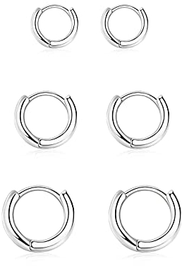 Creolen Silber 925 Klein Ohrringe Set für Damen Mädchen, 3 Paar Helix Piercings Silber Ohrringe für Damen Herren Ohrringe Nase Lippenringe 6mm 8mm 10mm
