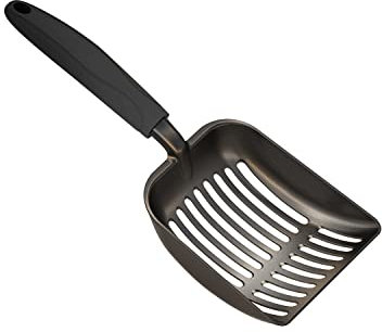 WePet Katzenstreuschaufel, Aluminium-Siebschaufel, Metall Schaufel für Katzen, Tiefe Schaufel mit diagonalen, Langer Griff, Kitten-KOT-Hebeschaufel für Katzenklo, Größe M, Schwarzem Griff