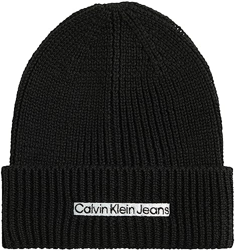 Calvin Klein Jeans Herren Strickmütze Institutional Patch Wintermütze, Schwarz (Black), Onesize