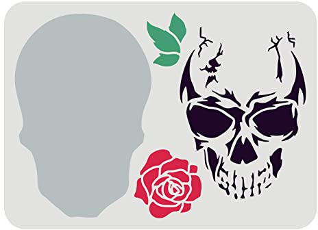 FINGERINSPIRE Mehrschichtige Totenkopf Schablone 29,7x21cm Totenkopf Zeichnungsschablone Skelettkopf Schablone Halloween Schablonen zum Malen auf Wand, Leinwand, Fliesen, Möbeln und Papier