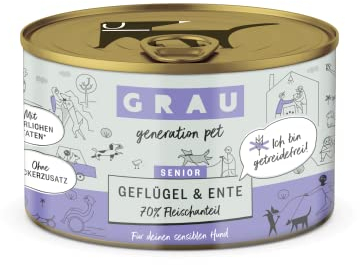 GRAU – das Original – Nassfutter für Hunde - Senior - Geflügel & Ente, 6er Pack (6 x 200 g), getreidefrei, für sensible ältere Hunde