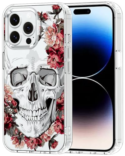 MOSNOVO für iPhone 14 Pro Max Hülle – Durchsichtige, schlanke, stoßfeste TPU+PC-Handyhülle, [6,6 Fuß Fallschutz/Anti-Abziehen] - Roter Blumenschädel