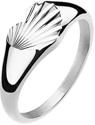 Paula & Fritz® Ring Damen Siegelring Herz Silber 316L Chirurgenstahl Größe 57 (18,1) 7,5-mm breit Damen-Ring Herren-Ring Partner-Ring Verlobungs-Ring