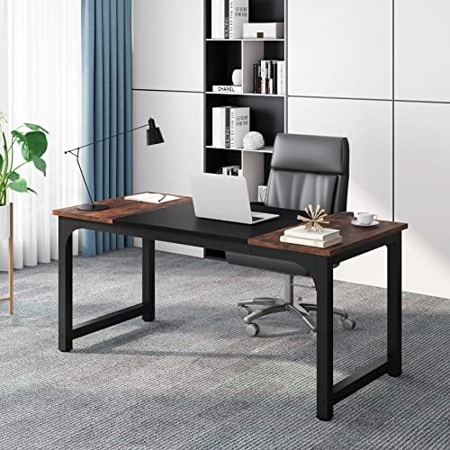Tribesigns Schreibtisch Computertisch, PC Tisch Bürotisch Arbeitstisch Esstisch in Schwarz für Home Office zu Hause Schreibtische, Konferenztisch (Rustikales Braun/Schwarz, 160 x 80 x 75 cm)