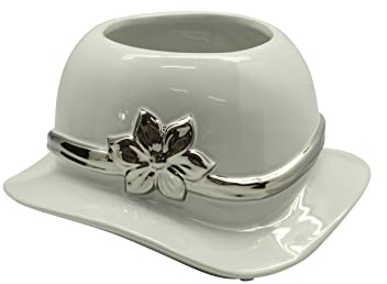 Übertopf Pflanzengefäß Vase für Blumen aus Keramik in der Farbe weiß/Silber 25x14 cm