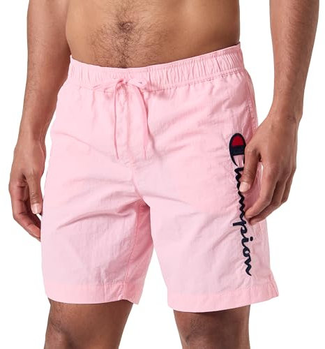 Champion Legacy Icons Beachshorts-Crinkle Taslon Contrast Logo Bermuda Costume a Pantaloncino, Rosa Confetto, L Uomo