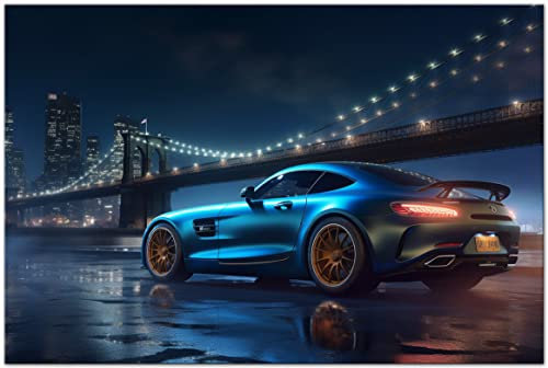 PRINTONIA Leinwand-bild 120x80cm Mercedes AMG GT GTR Abstrakt Art Bilder Dekoration Wandbild Kunstdruck Sportwagen Automobil Deko