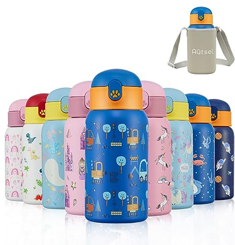 Autsel 500 ML Borraccia Bambini Acciaio Inox con cannuccia Bottiglia Termica per Bambini a doppia parete senza BPA Bottiglia Acqua a prova di perdite, Scavatore
