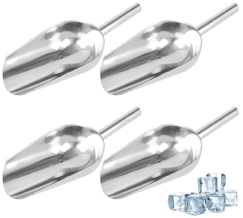 SHUESS 8oz Stainless Steel Ice Scoop - 4 Pcs Metal Scoops for Food - Sweet Scoops for Pick n Mix and More, 25 cm / 9.84 inches (Silver)