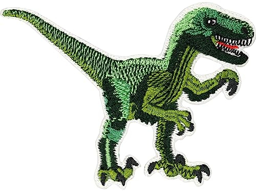 Dinosaurier Figur Aufnäher Kinder Patch Veliceraptor Bild Patch zum aufbügeln | Dinosaurier Bügelbilder für Textilien Kinder Flicken zum aufnähen |85x60mm