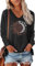 Teesho Damen Tshirt Langarm V Ausschnitt Oberteile Basic Shirts Casual Longshirt Drucken Pullover Herbst Tops Tunika（Schwarz/XXL