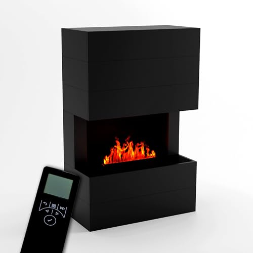 GLOW FIRE Wasserdampf Kamin TUCHOLSKY (Standkamin) - Elektrokamin mit realistischen LED 3D-Flammen, Knistereffekt & Fernbedienung, 90x140x45 cm - Opti-Myst 500 Elektro Kamin, Schwarz