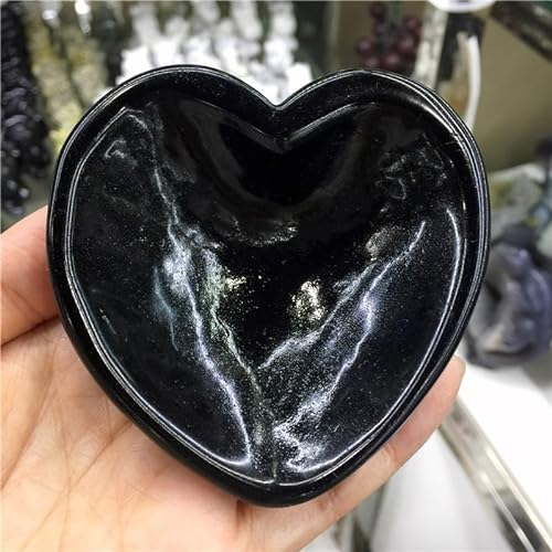 Natürliche Stein Schwarz Obsidian Herz Form Schüssel Kristall Stein Aschenbecher Kristall Stein Hause Ornamente Als geschenk YICHENGYIN