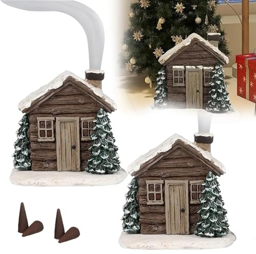 SMchwbc Log Cabin - Bruciatore di incenso invernale innevato, bruciatore di incenso natalizio con camino, bruciatore di incenso a forma di casetta di Natale, porta bastoncini di incenso, decorazioni