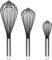 TEEVEA Silicone Whisk,Non Stick Kitchen Whisks for Cooking,Stainless Steel Metal Wire Silicone Rubber Coated Wisk,Heat Resistant & Non Scratch,Perfect for Eggs,Bread Wisking Tool Set of 3,Black