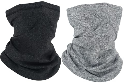 SLEEKEE 2 Stück Winter-Ringschal, Unisex-Fleece-Halstuch, Winddichte Warme Maske, Weicher Warmer Gesichtsmaskenschal Zum Skifahren, Laufen, Radfahren, Hals-Warmschal (Schwarz, Grau)